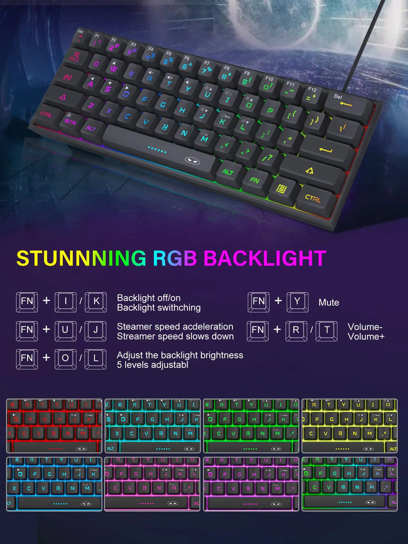 MageGee Mini 60% Gaming Keyboard, RGB Backlit 61 Key Ultra-Compact Keyboard, TS91 Ergonomic Waterproof Mechanical Feeling Office