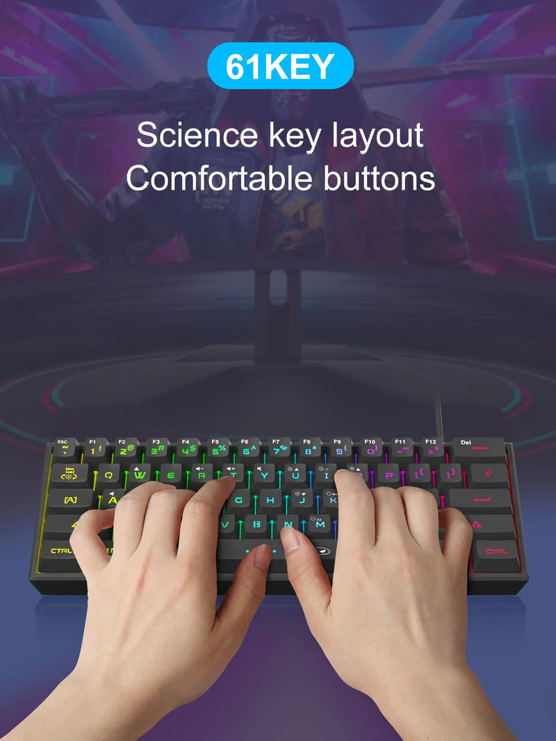 MageGee Mini 60% Gaming Keyboard, RGB Backlit 61 Key Ultra-Compact Keyboard, TS91 Ergonomic Waterproof Mechanical Feeling Office