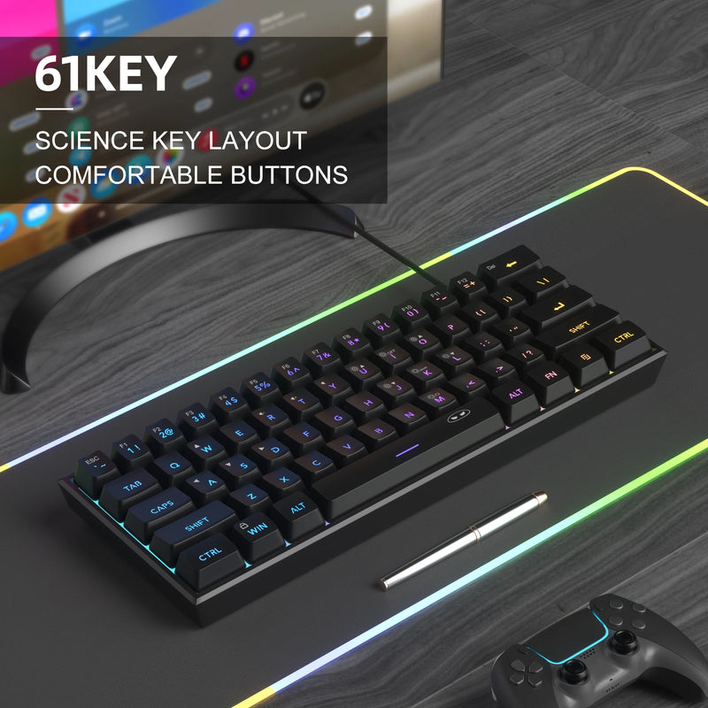 MageGee Mini 60% Gaming Keyboard, RGB Backlit 61 Key Ultra-Compact Keyboard, TS91 Ergonomic Waterproof Mechanical Feeling Office