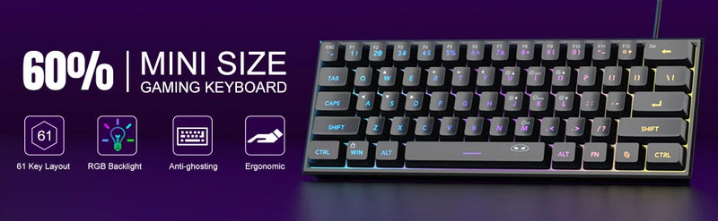 MageGee Mini 60% Gaming Keyboard, RGB Backlit 61 Key Ultra-Compact Keyboard, TS91 Ergonomic Waterproof Mechanical Feeling Office