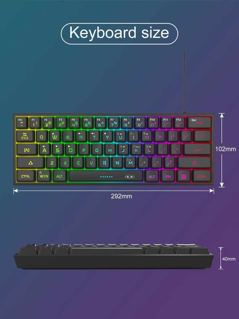 MageGee Mini 60% Gaming Keyboard, RGB Backlit 61 Key Ultra-Compact Keyboard, TS91 Ergonomic Waterproof Mechanical Feeling Office